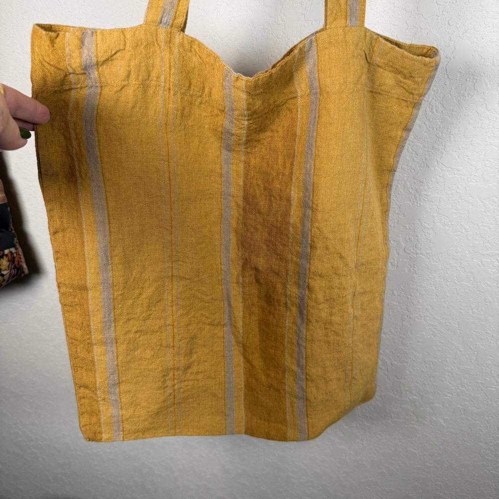 Amber Bronze Striped Linen Tote Bag Lightweight Reusable Market Beach Bag NEW - Picture 3 of 12